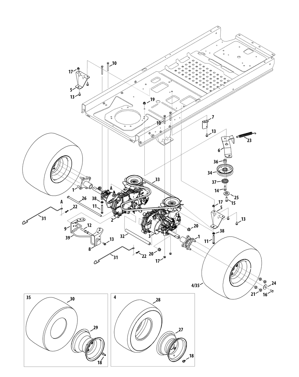 Drive System Diagram and Parts List for RZT-L42KH (17BRCACS009-17BRCACS010)(2015) Cub Cadet Lawn Tractor